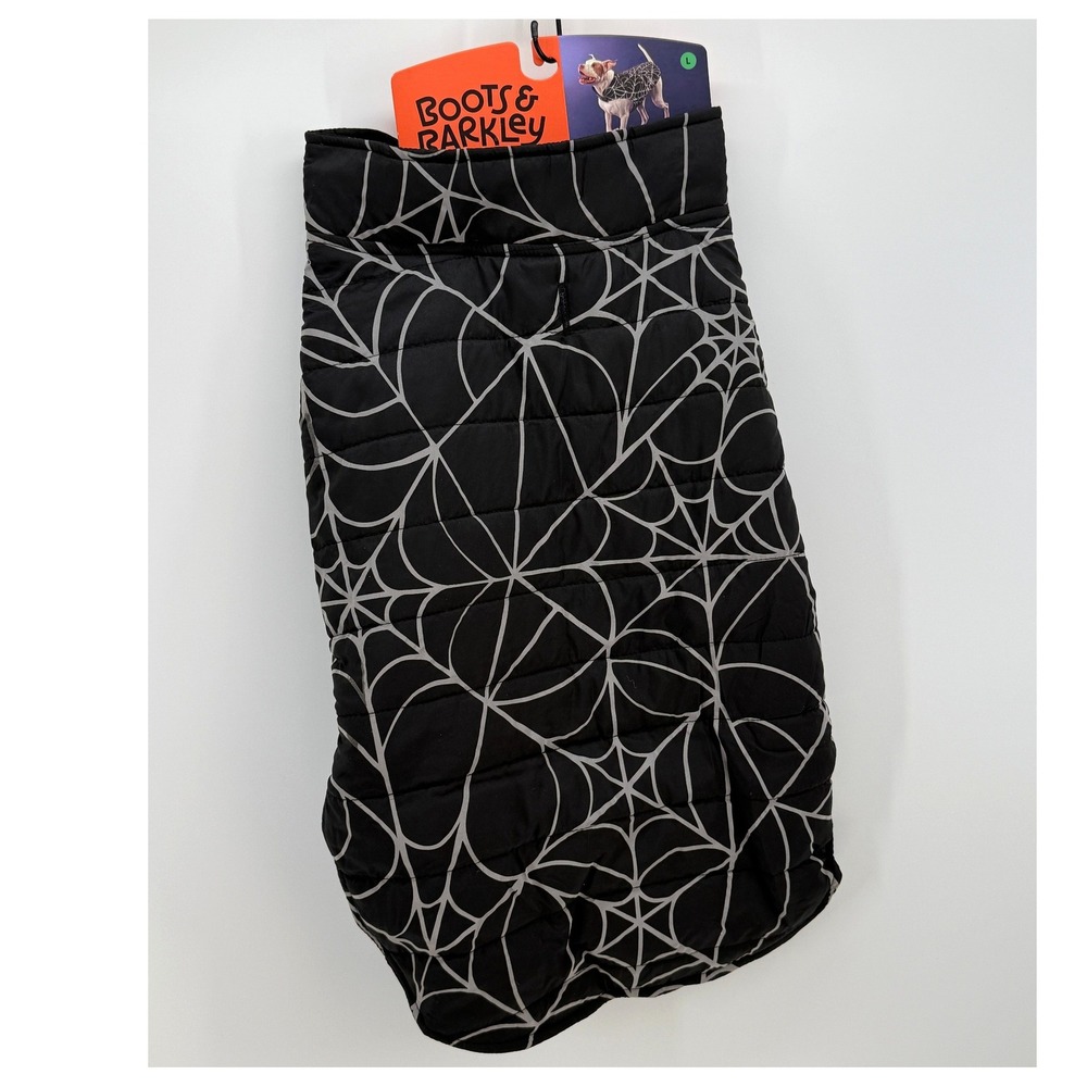 Boots & Barkley Large Dog Reflective Halloween Spider Web Quilted Pet Vest Black